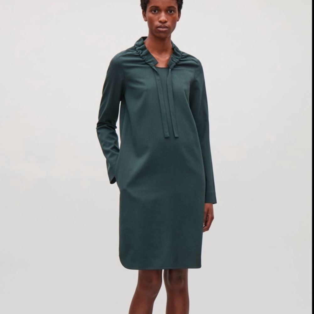 COS GATHERED NECK WOOL DRESS